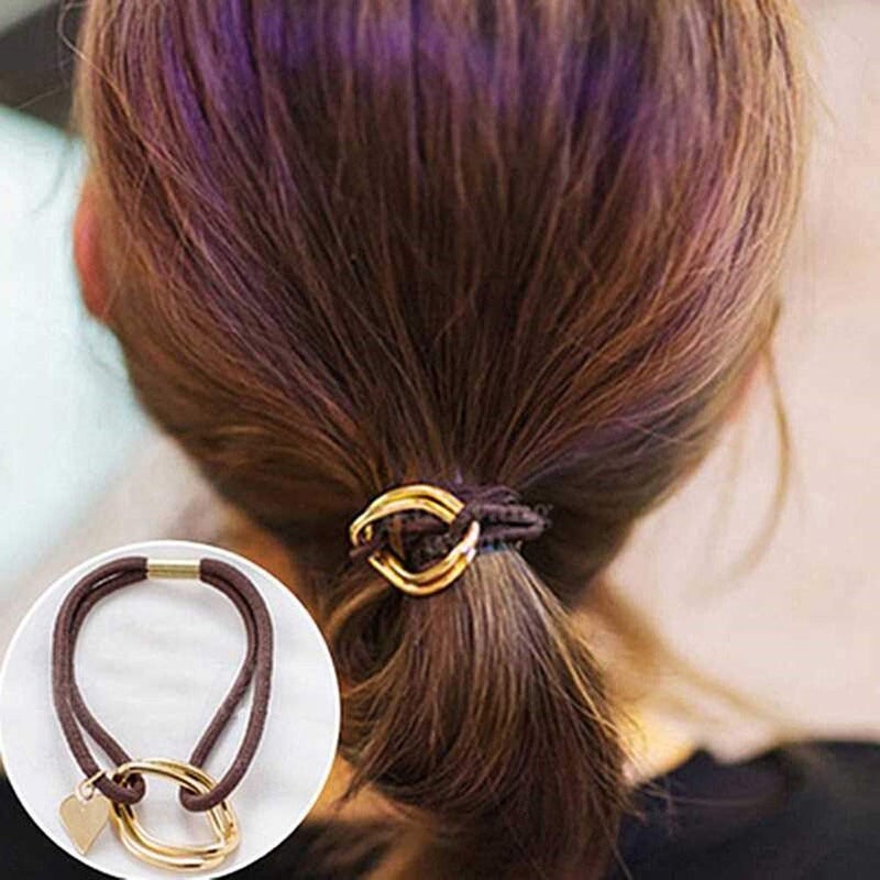 LOVEF 5Pcs Fashion Gold Plating Metal Cuff Band Ponytail Tie Hair Rope Hair Ring - Image 4